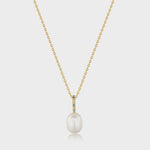 Gem Pearl Drop Pendant Necklace - Gold
