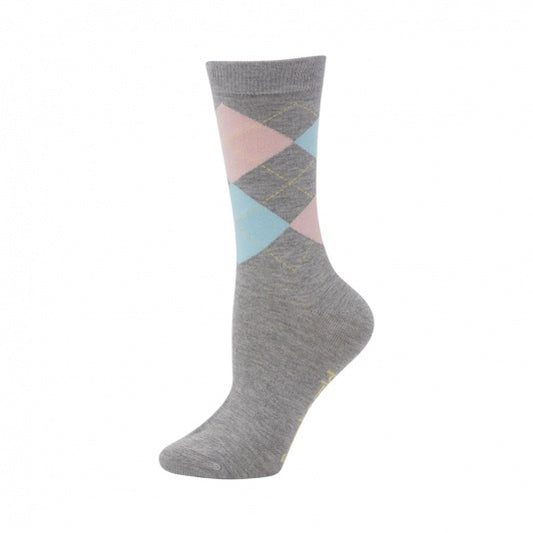 Womens Argyle Bamboo Socks - Grey Marle