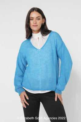 Superfine Alpaca V Neck Knit - Sapphire