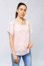 Lace Front Silk Top - Rose