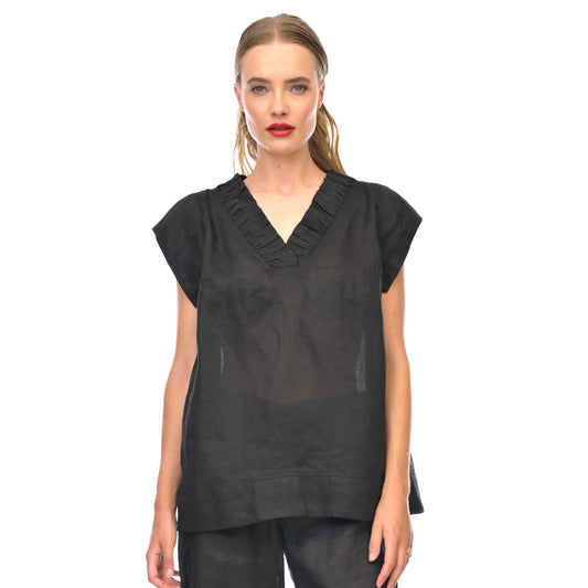 Linen Elizabeth Shell - Black