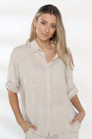 Oversized Linen Shirt - Beige