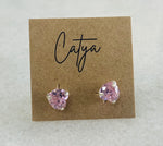 Pink Hearts Stud Earrings - Silver