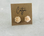 Pink Rose Studs - Silver