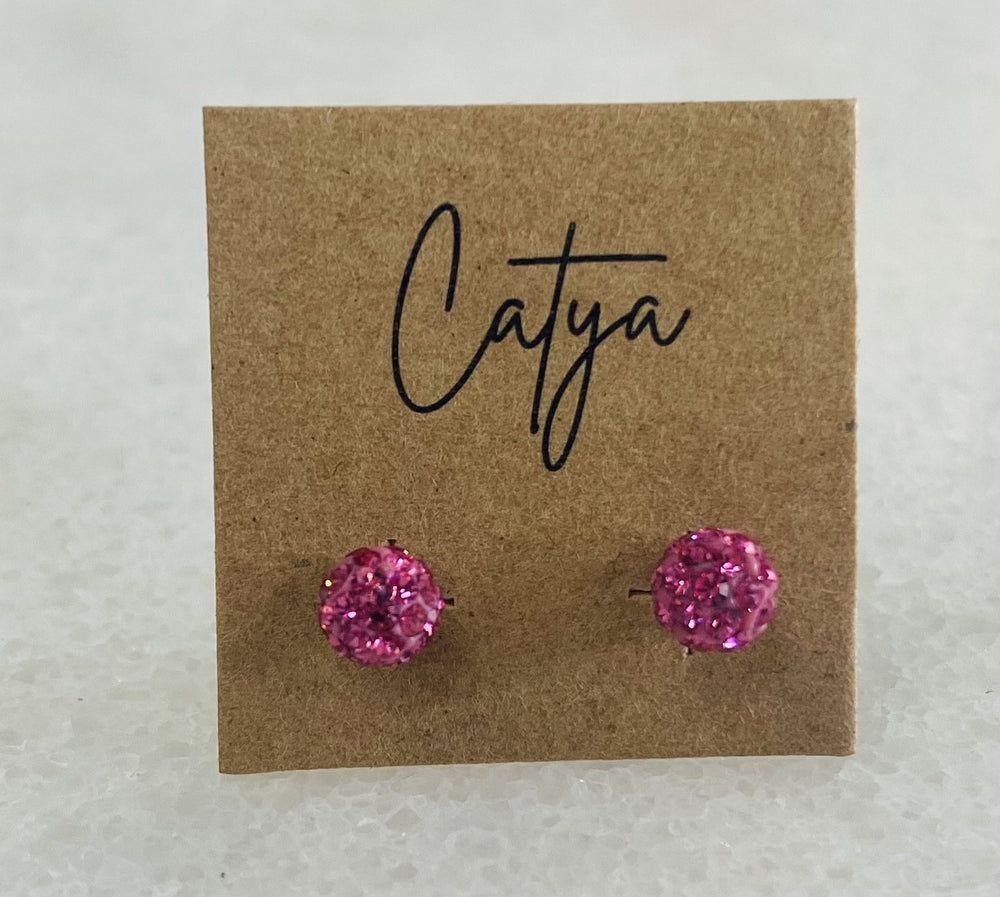 Sparkly Pink Studs - Silver