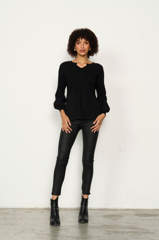 Top Half Rib Knit - Black