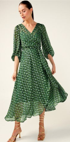 Wonderland Midi Dress - Emerald Poppy